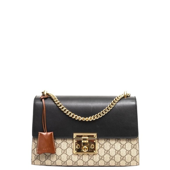 Gucci Black and Tan Padlock Shoulder Bag - Picture 1 of 9